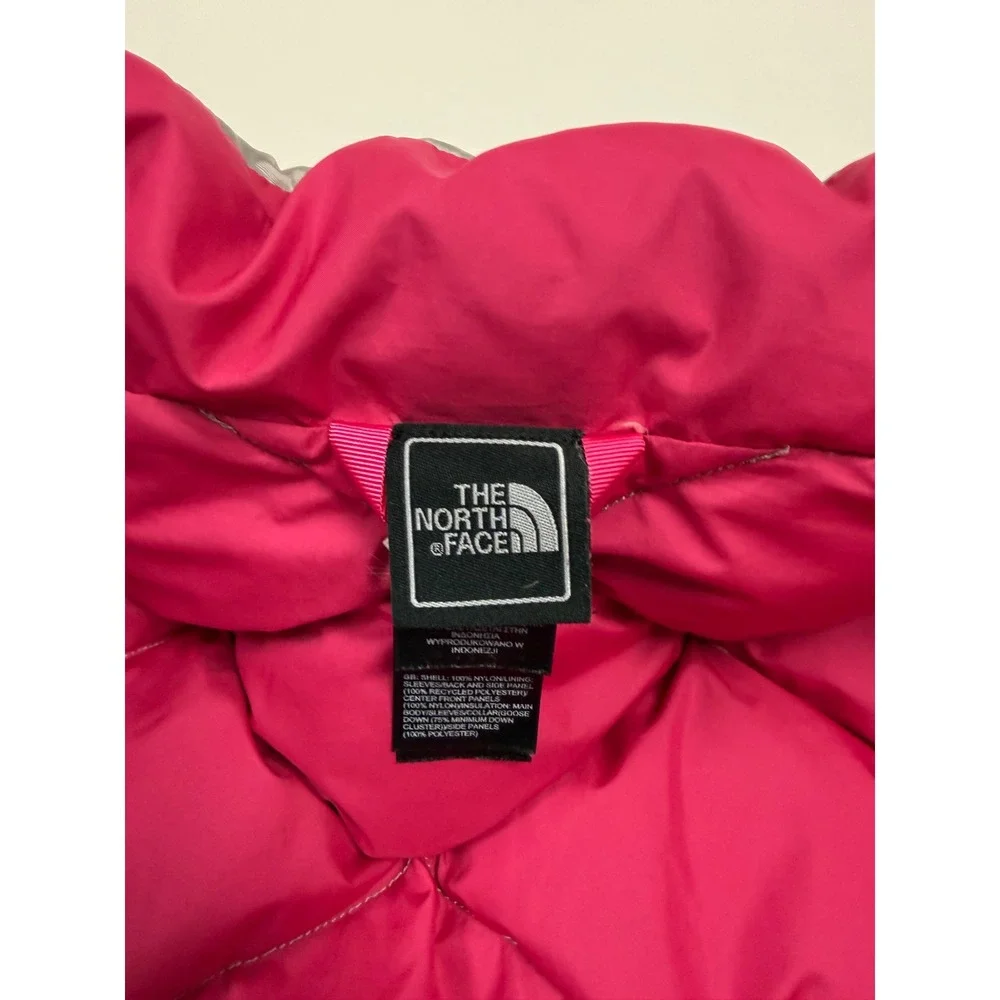 The North Face 550 Fill Down Puffer Jacket‎ Girls L 14-16 Silver Pink Zip Up